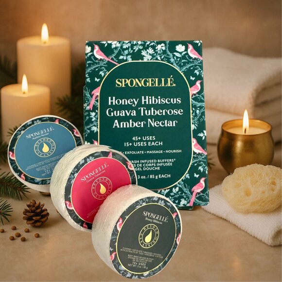 Spongelle Bath Trio Gift Set Body Wash Infused Buffers Holiday Self Care Spa Box - Picture 12 of 16
